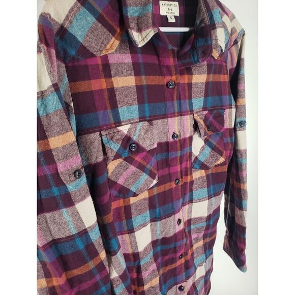 Matchstick Long Sleeve Flannel Plaid Check Shirt Size Small Roll Tab Base Argus - Picture 3 of 9